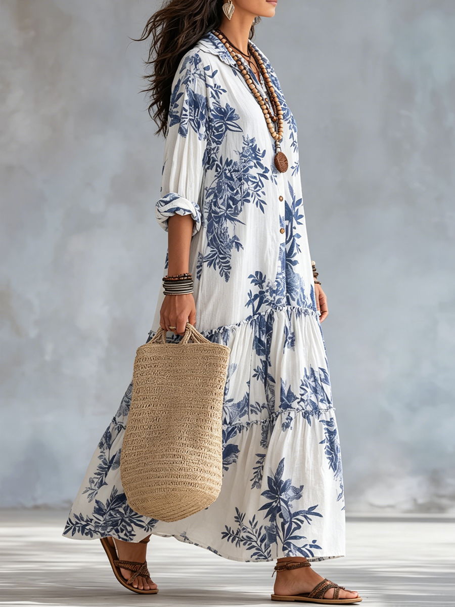 Faye – Floral Button-Down Tiered Maxi Dress