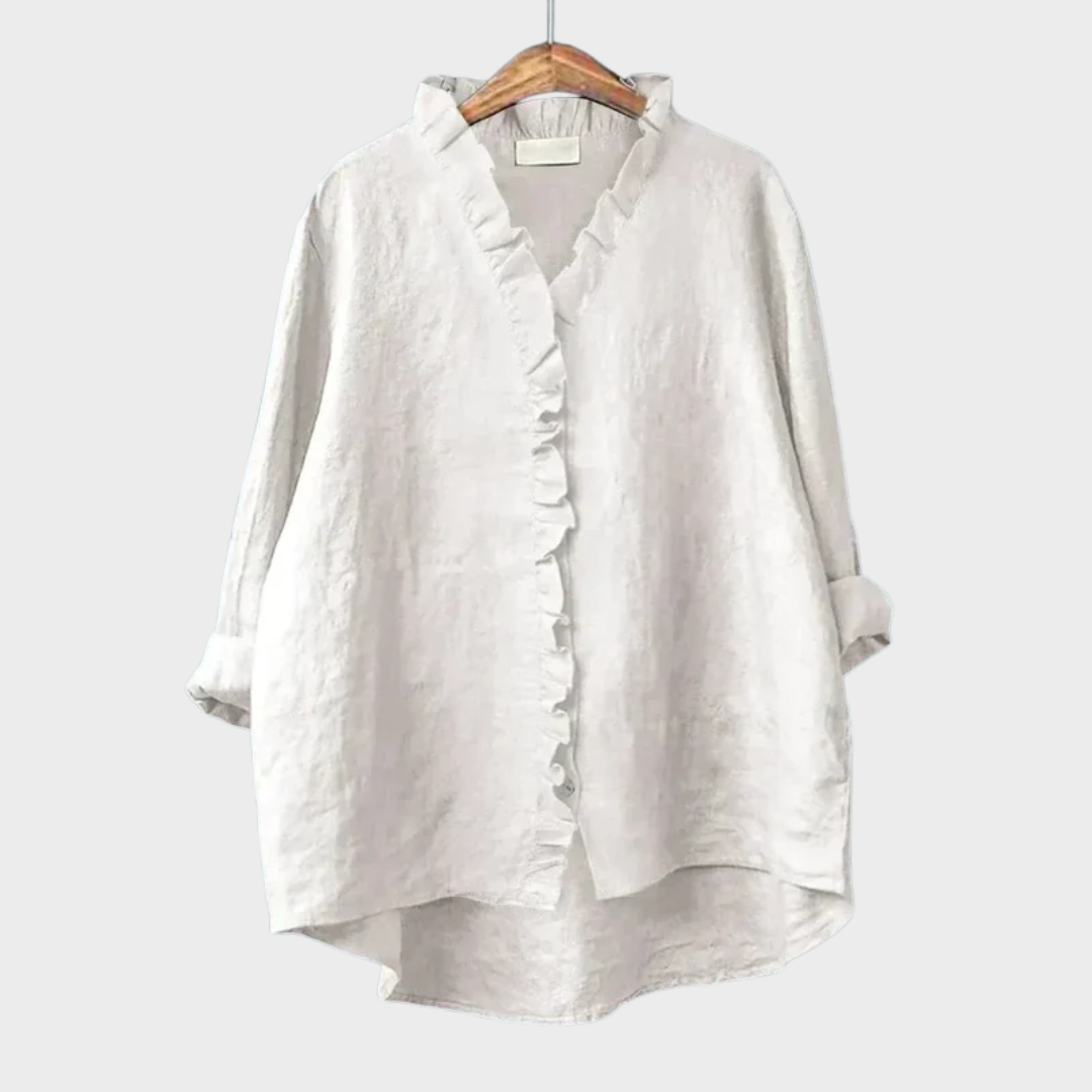 Elara – Relaxed Ruffle-Trim Linen Blouse