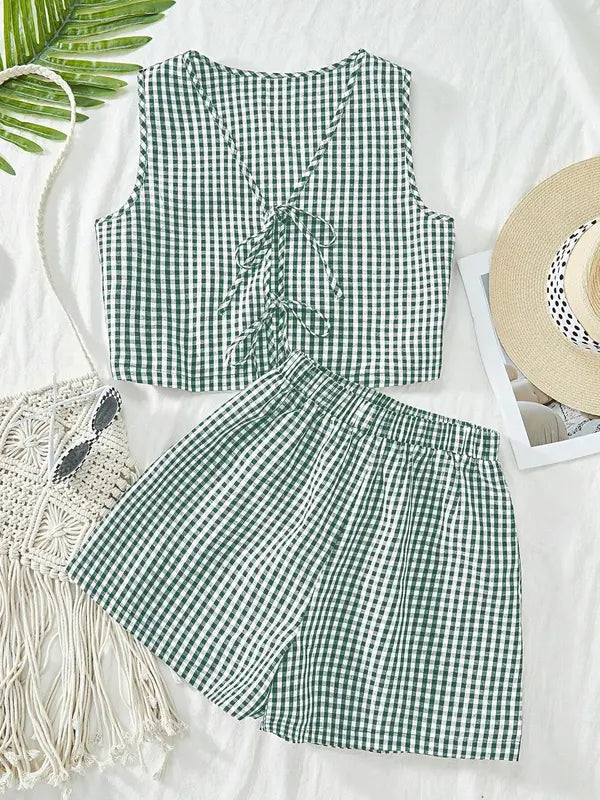 Eileen – Chic Summer Sleeveless Vest and High-Waist Shorts Set