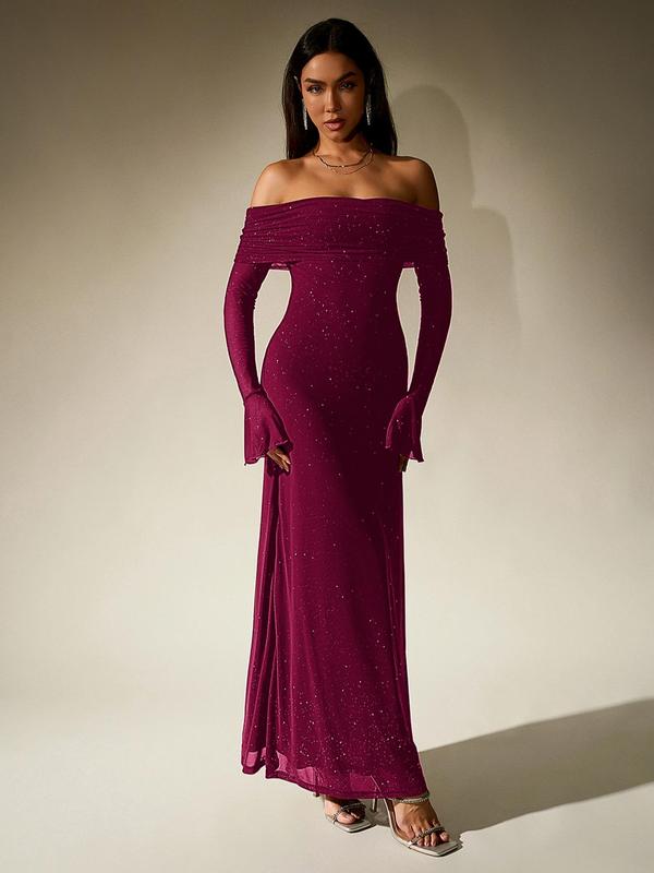 Deirdre – Off-Shoulder Ruched Sequin Bodycon Evening Gown