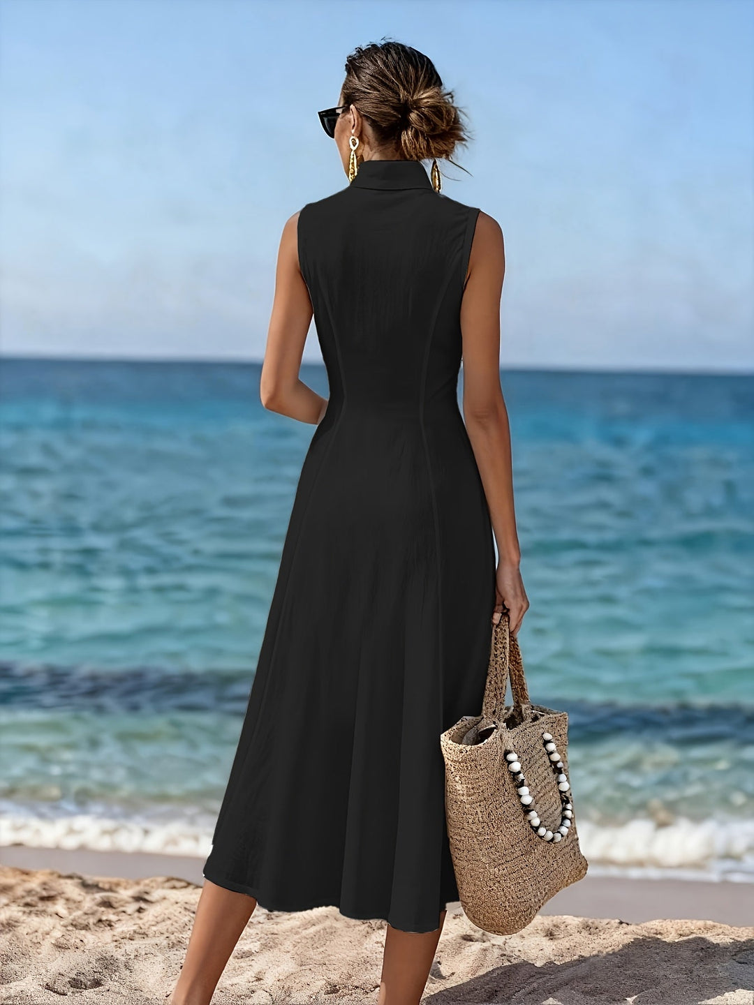 Eileen – Button Front Sleeveless Midi Dress