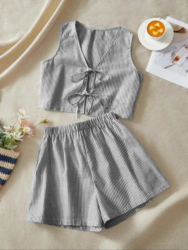 Eileen – Chic Summer Sleeveless Vest and High-Waist Shorts Set