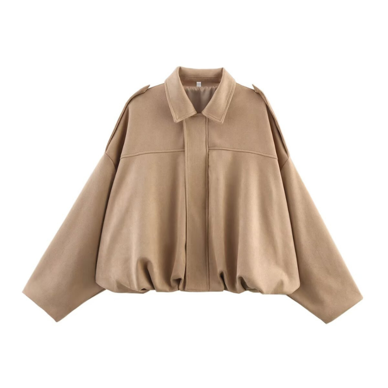 Jill – Classy Long Sleeve Collared Fuzzy Coat