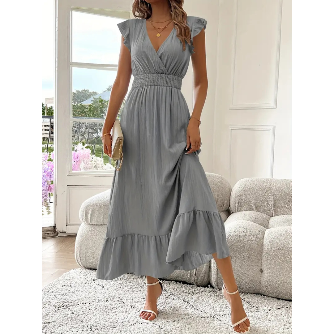 Sheena – Elegant Shirred V-Neck Summer Maxi Dress