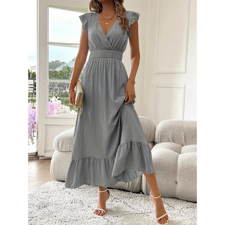 Sheena – Elegant Shirred V-Neck Summer Maxi Dress