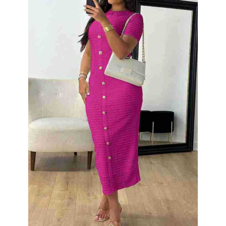 Alina – Elegant Crew Neck Formal Midi Dress