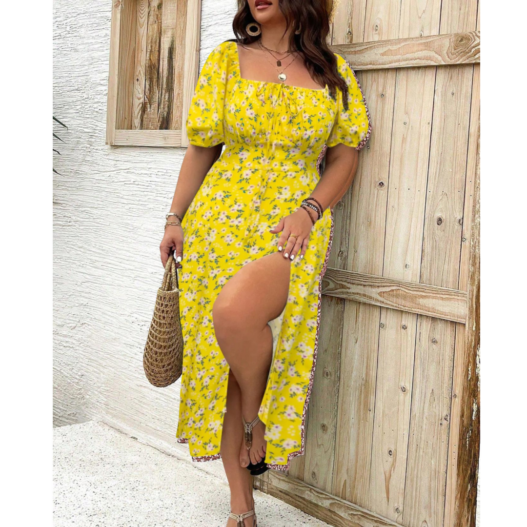 Isobel – Classy Plus Size Puff Sleeve Maxi Dress