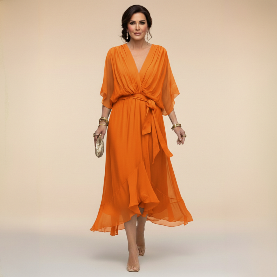 Monica – Flowing V Neck Midi Dress