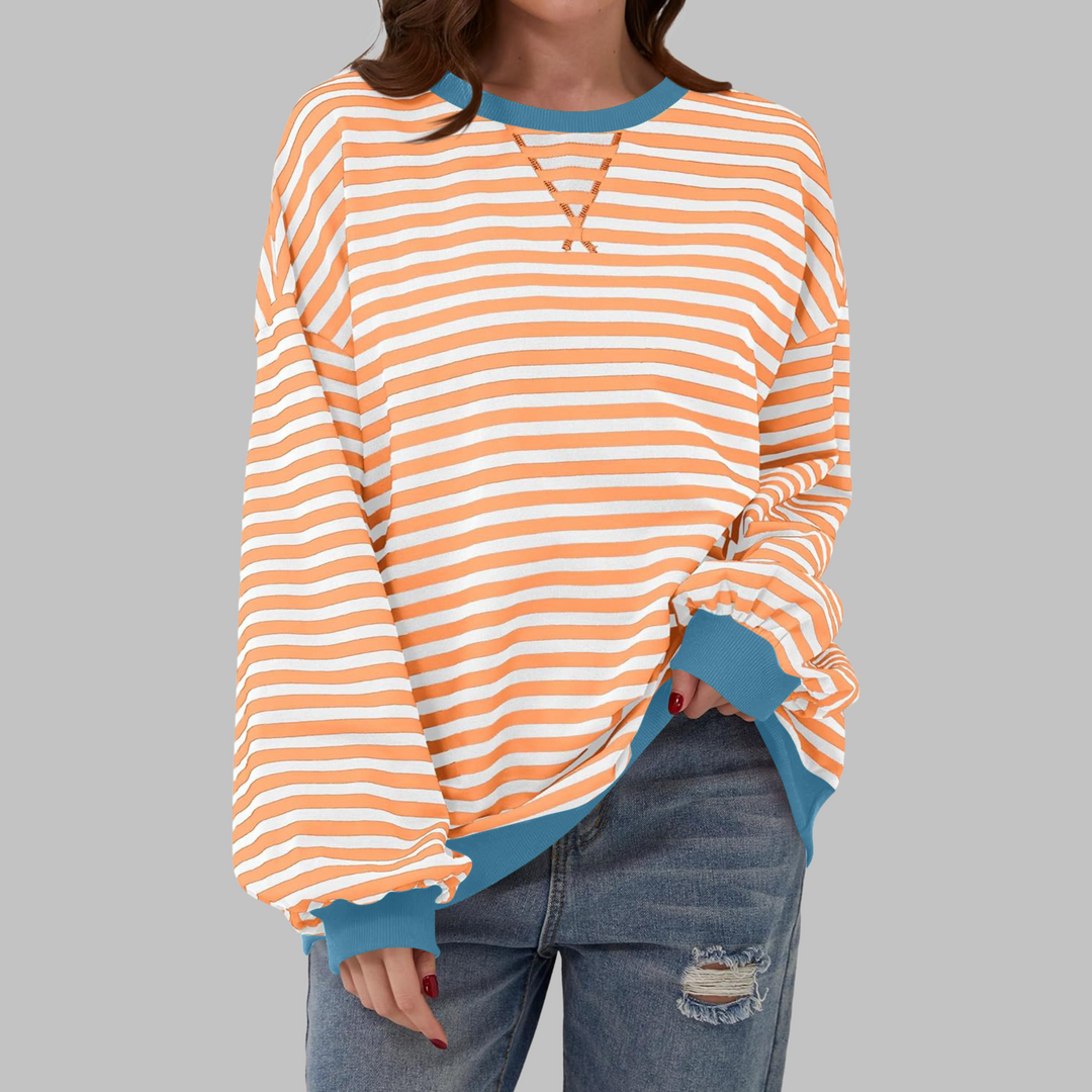 Angela – Casual Long Sleeve Round Neck Striped Shirt