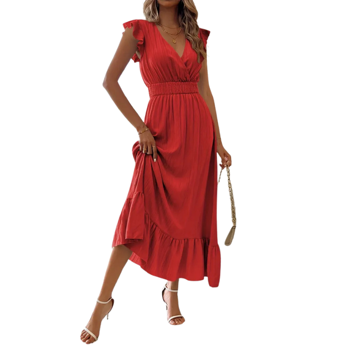 Teresa – Elegant Shirred V-Neck Maxi Dress