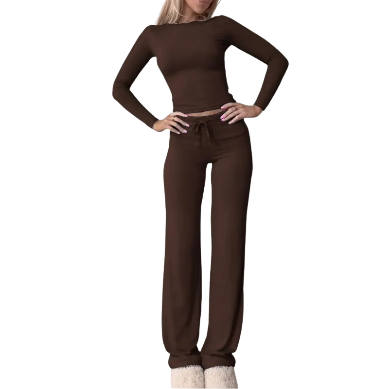Cecily – Slim Fit Long Sleeve Crop Tee and Pants Matching Set