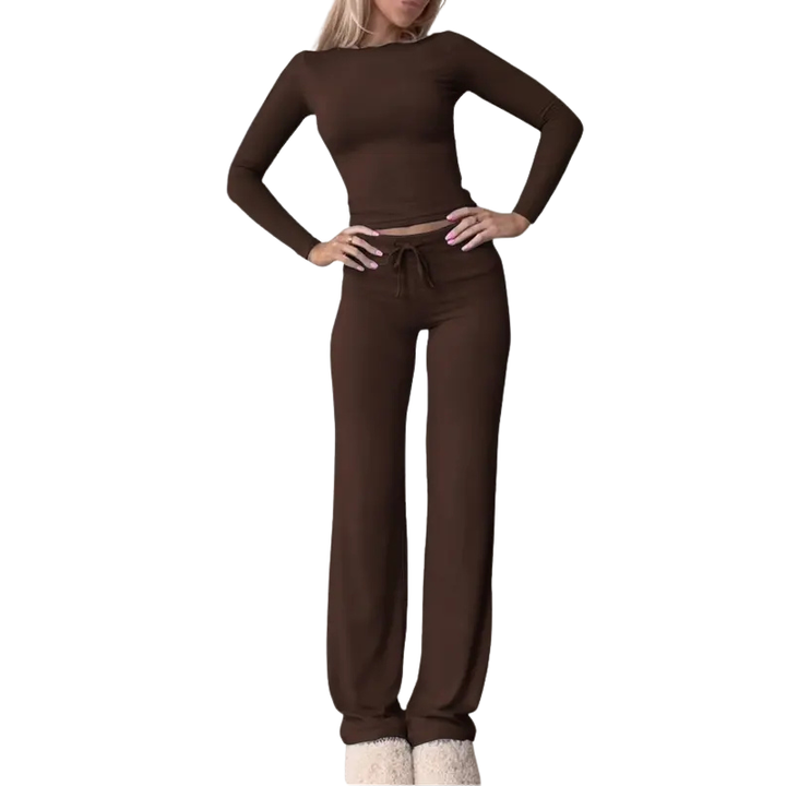 Cecily – Slim Fit Long Sleeve Crop Tee and Pants Matching Set