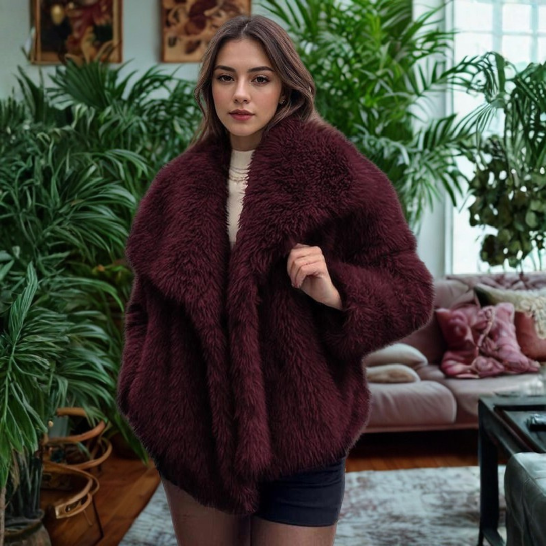 Deirdre – Classy Long Sleeve Collared Fuzzy Coat