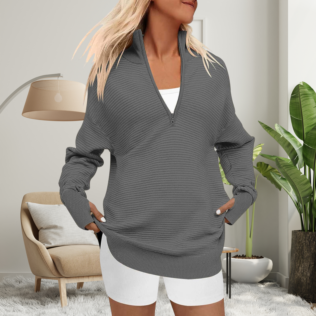 Quinn – Cosy Long Sleeve Quarter Zip Collared Pullover Sweater