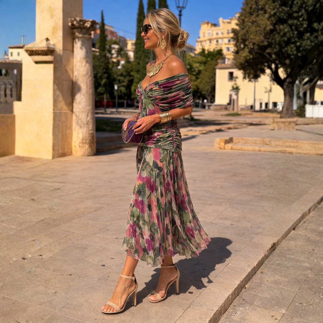 Sheena – Ruched Chiffon Maxi Evening Dress