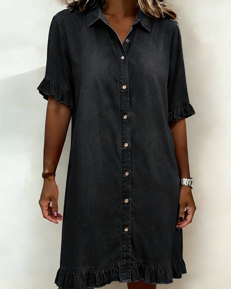 Delaney – Denim Shirt Dress with Ruffle Details