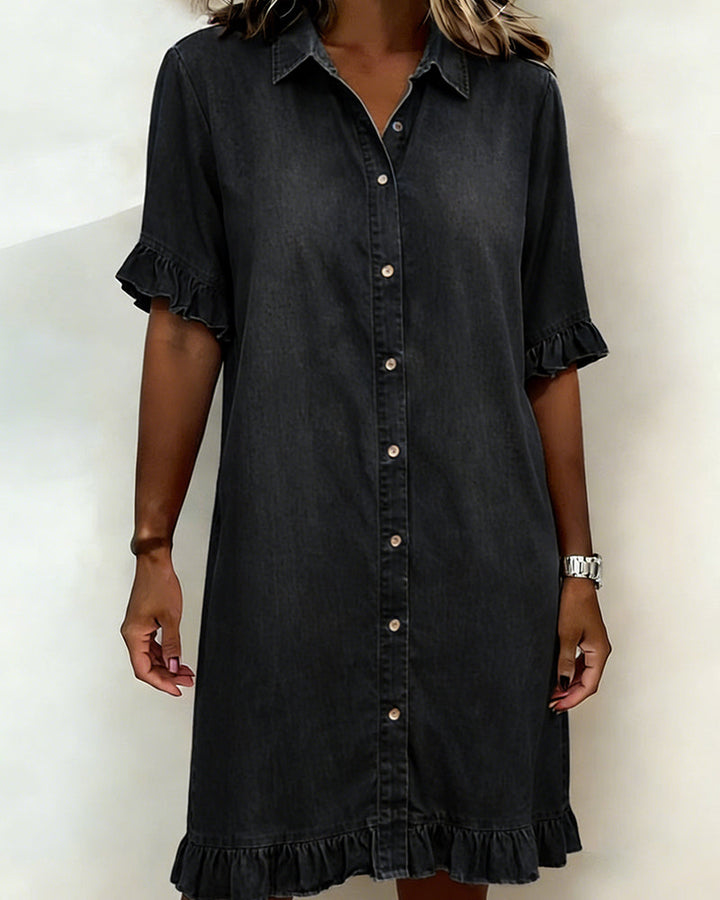 Delaney – Denim Shirt Dress with Ruffle Details