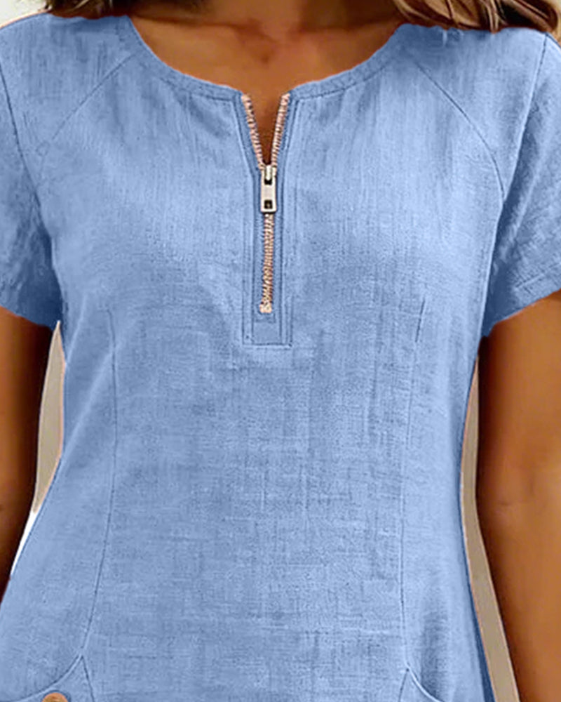 Wendy – Zip Neck Linen Mini Dress