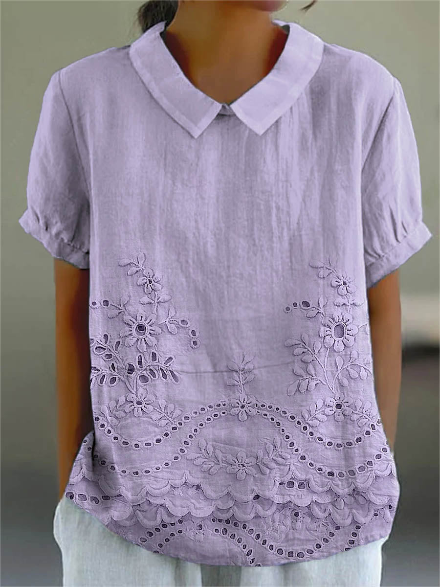 Constance – Floral Embroidered Collar Blouse