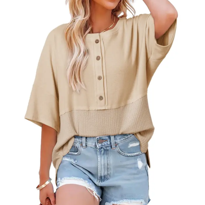 Eileen – Relaxed Waffle Knit Button Blouse