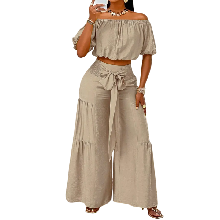 Sheena – Bow Shoulderless Wide Leg Set