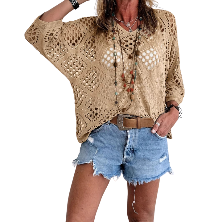 Willa – Boho Diamond Crochet Batwing Top