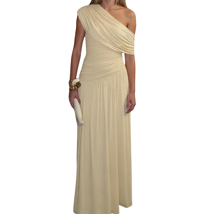 Lynda – Asymmetric Pleated Midi Dress