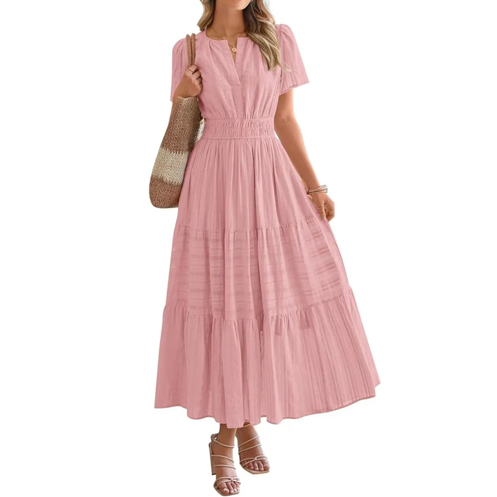 Delia – Flirty V-Neck Puff Sleeve Dress