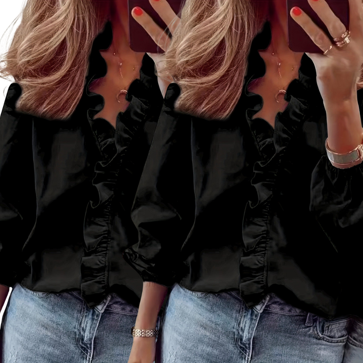 Isobel – Timeless V-Neck Blouse with Ruffles