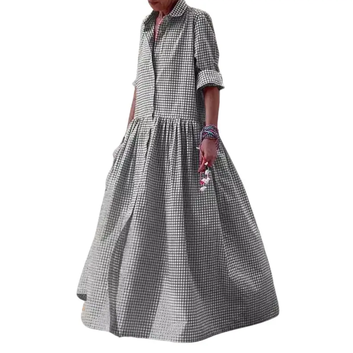 Teresa – Vintage Plaid Flared Shirt Dress