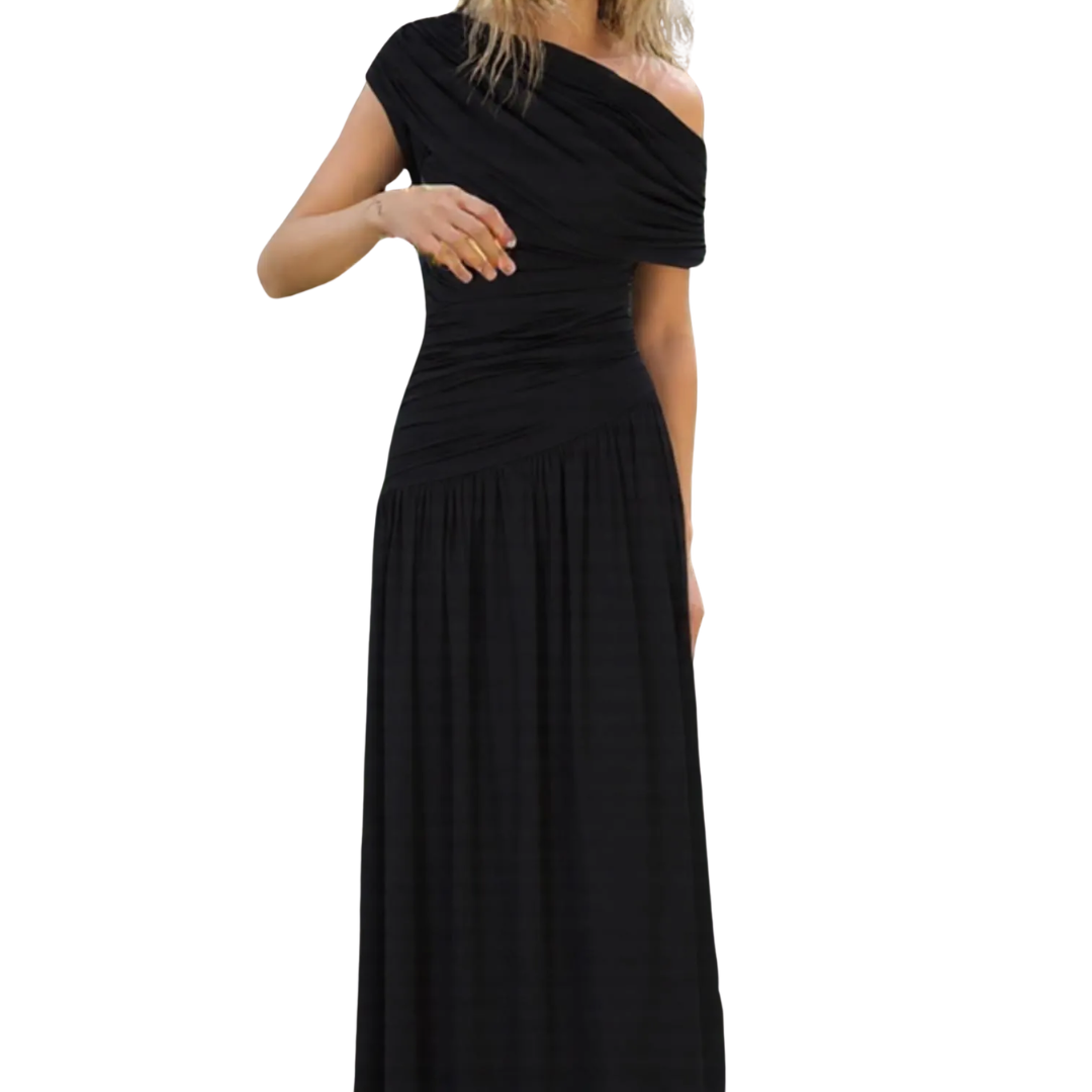 Lynda – Asymmetric Pleated Midi Dress