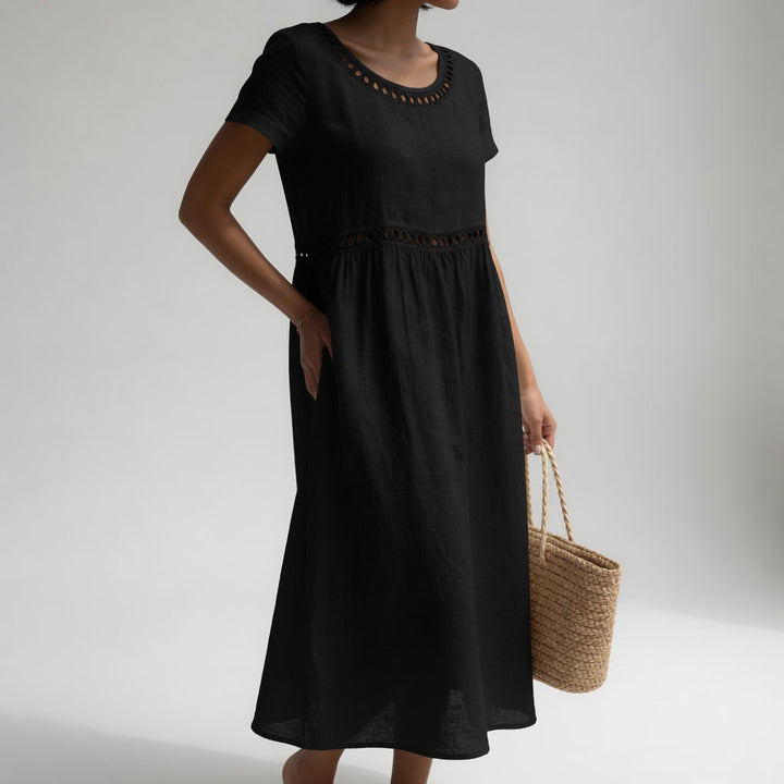 Judith – Linen Midi Dress with Lace Trim