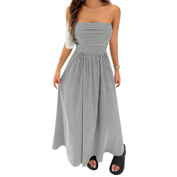 Jill – Striped Strapless Pocket Maxi Dress