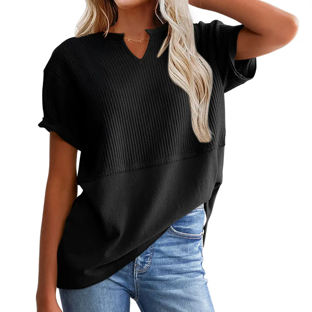 Gracie – Cosy Waffle Knit V-Neck Top