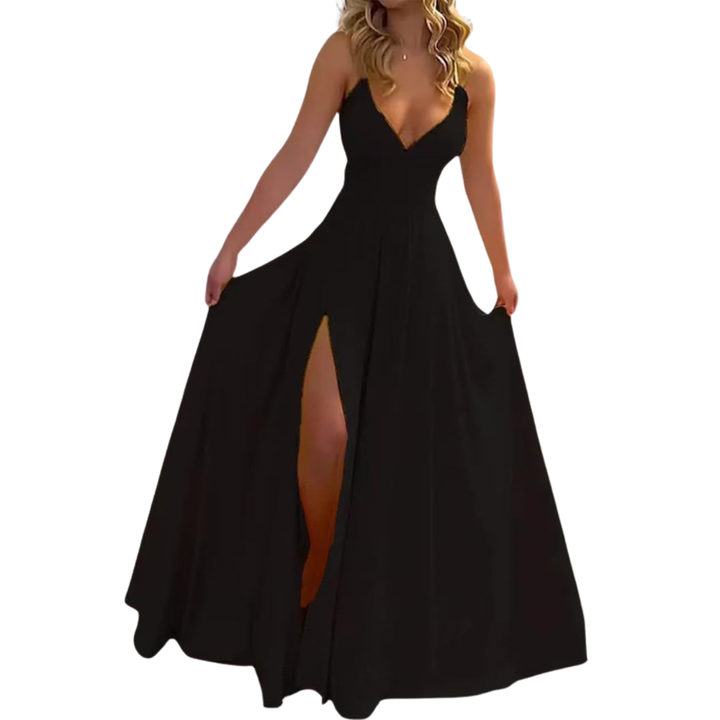 Roxanne – Sleek Spaghetti Strap Slit Maxi Dress