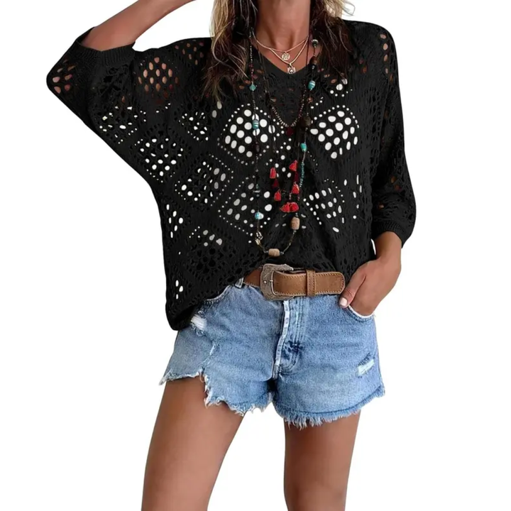 Willa – Boho Diamond Crochet Batwing Top