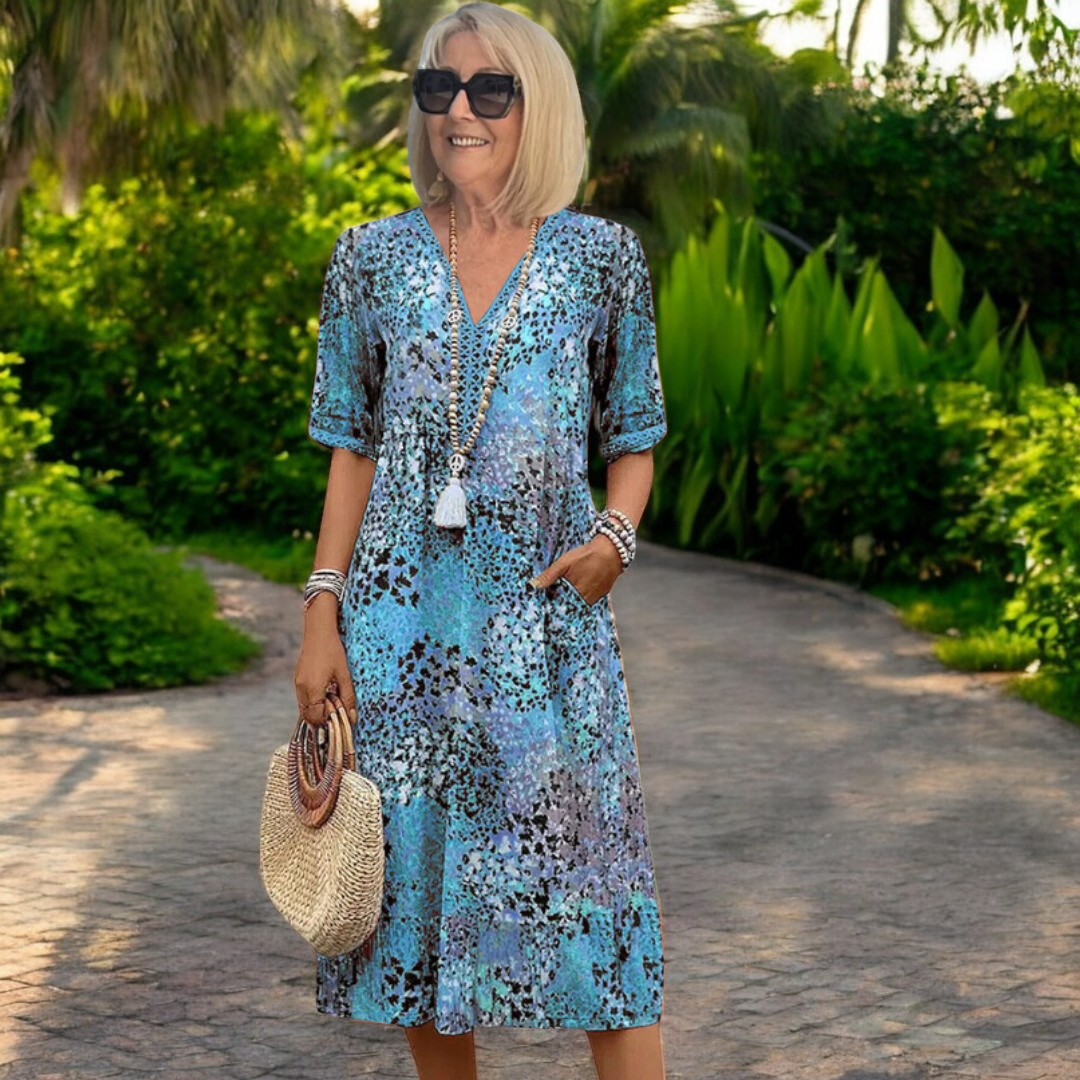 Cynthia – Printed V-Neck Midi Dress