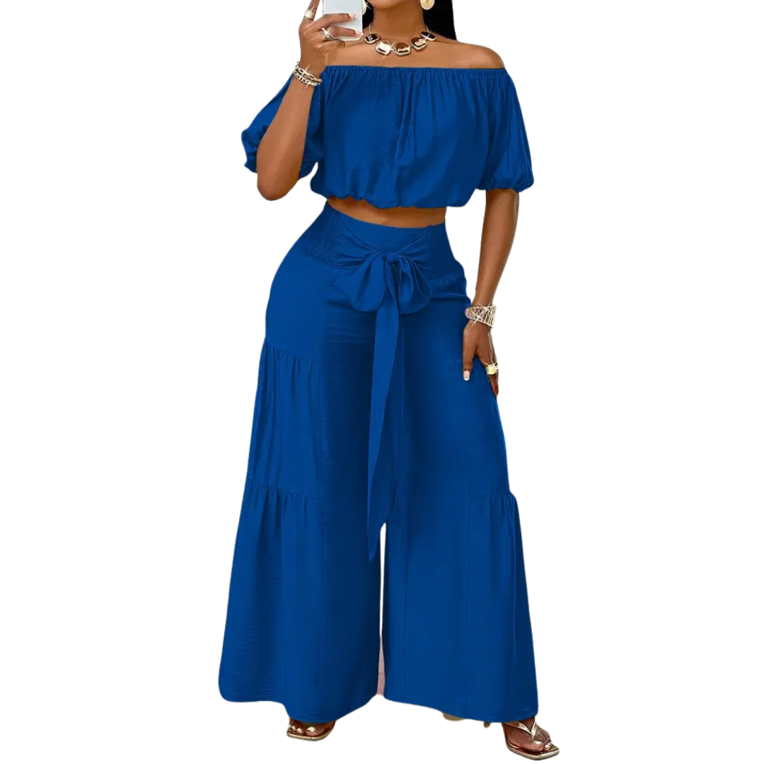 Sheena – Bow Shoulderless Wide Leg Set