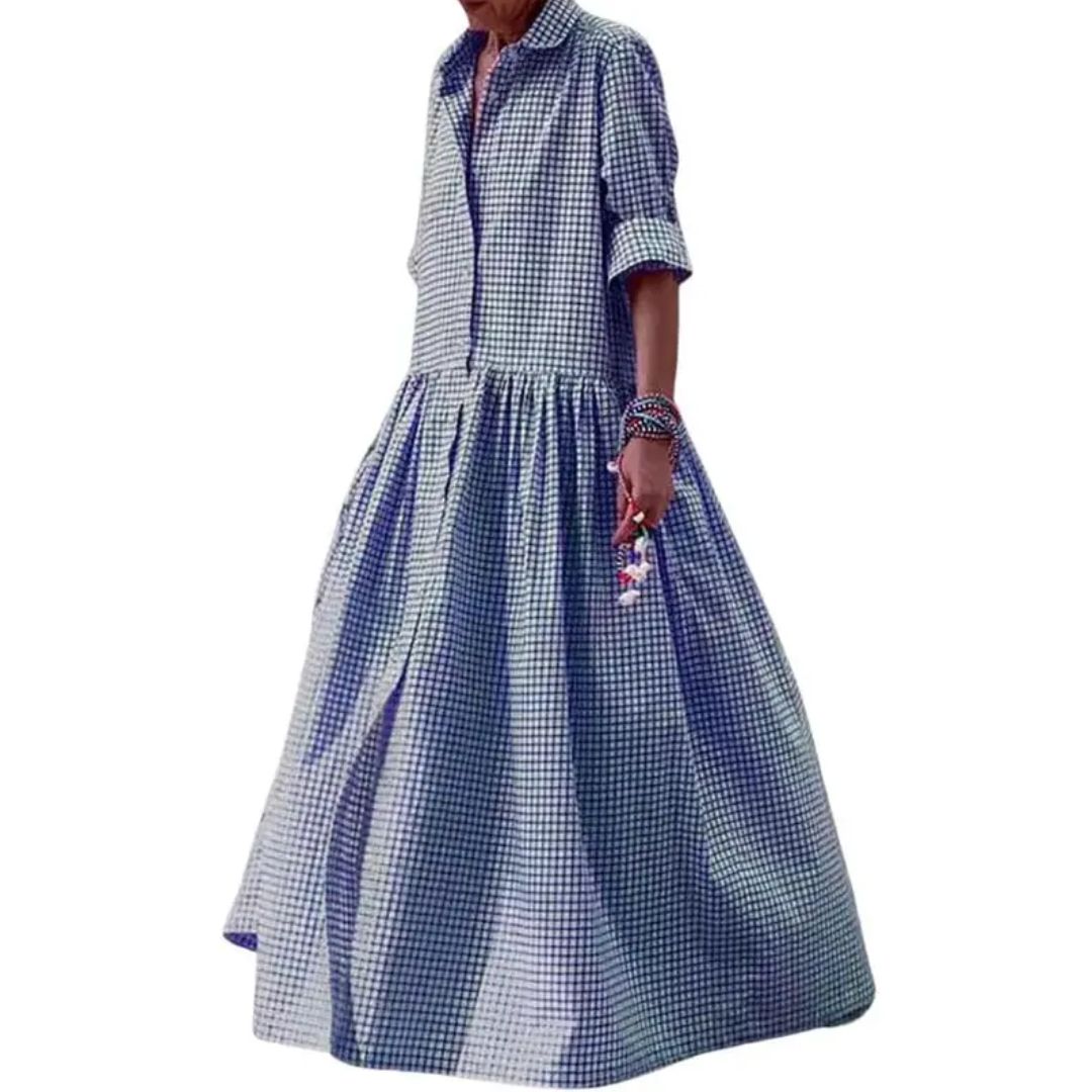 Teresa – Vintage Plaid Flared Shirt Dress
