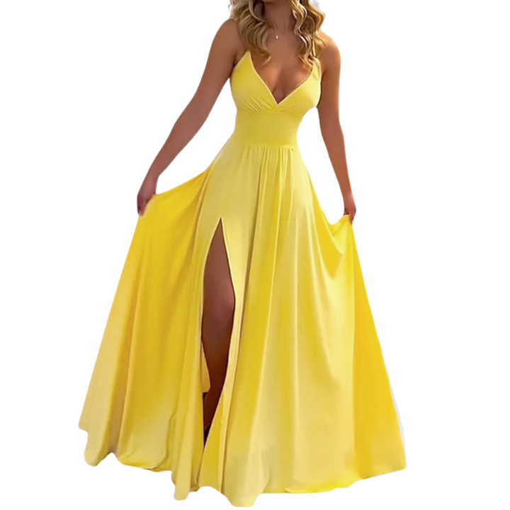 Roxanne – Sleek Spaghetti Strap Slit Maxi Dress
