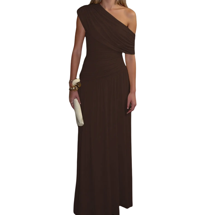 Lynda – Asymmetric Pleated Midi Dress