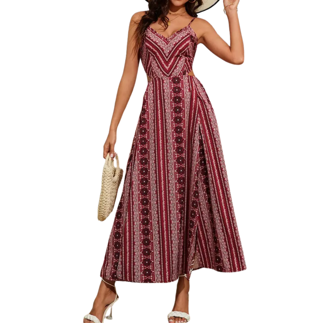 Josie – Boho Print Backless Slit Dress