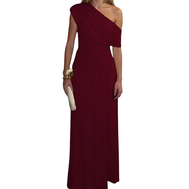 Lynda – Asymmetric Pleated Midi Dress