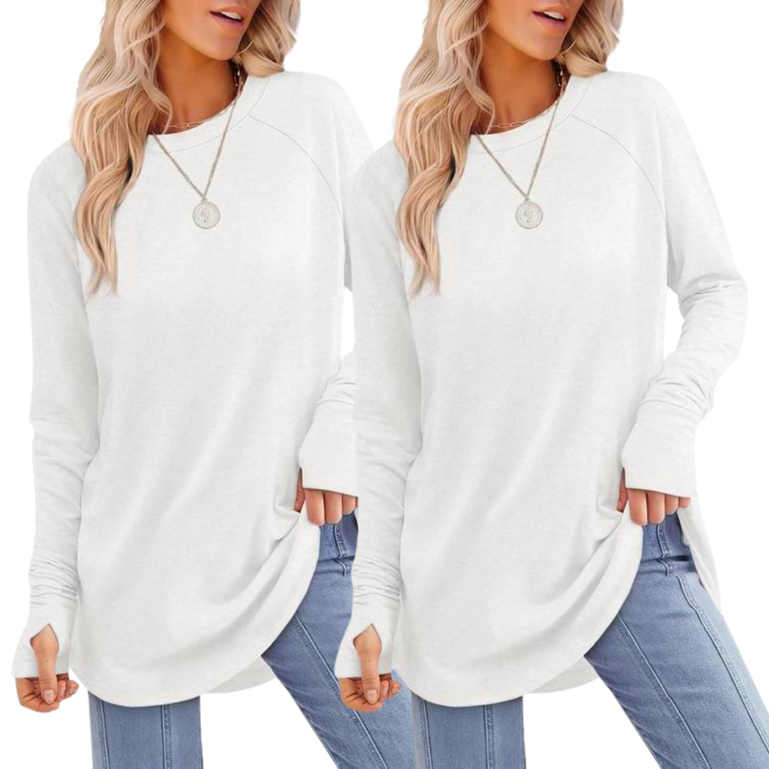 Georgina – Elegant Ruched Deep V-Neck Long Sleeve Blouse