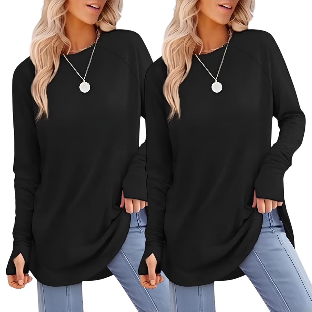 Georgina – Elegant Ruched Deep V-Neck Long Sleeve Blouse