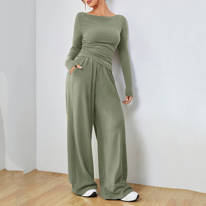 Cynthia – Casual Long Sleeve Top and Wide Leg Pants Set