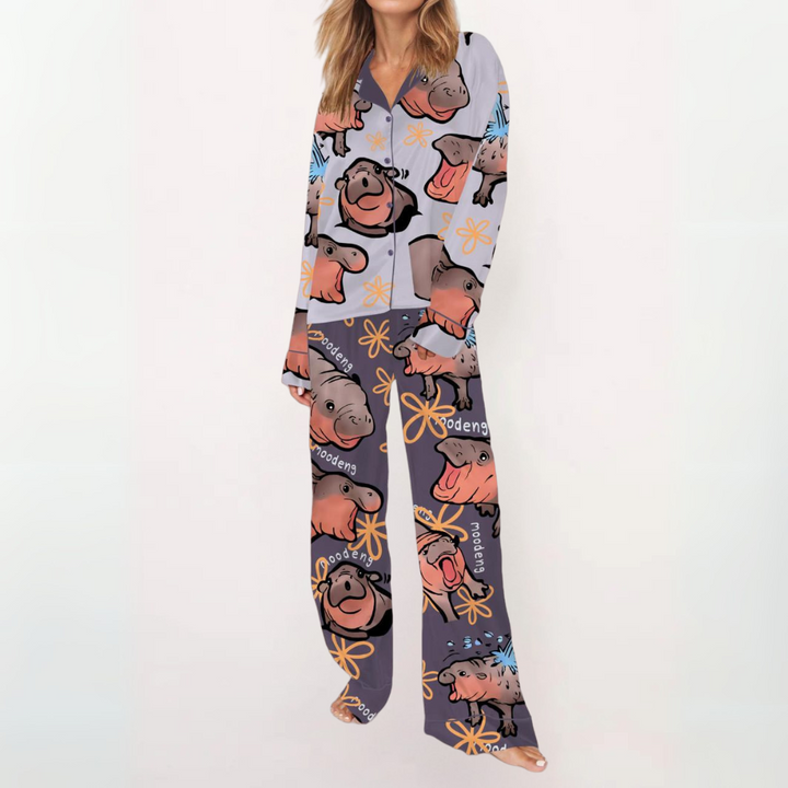 Jean – Casual Printed Button Down Top and Pyjama Set