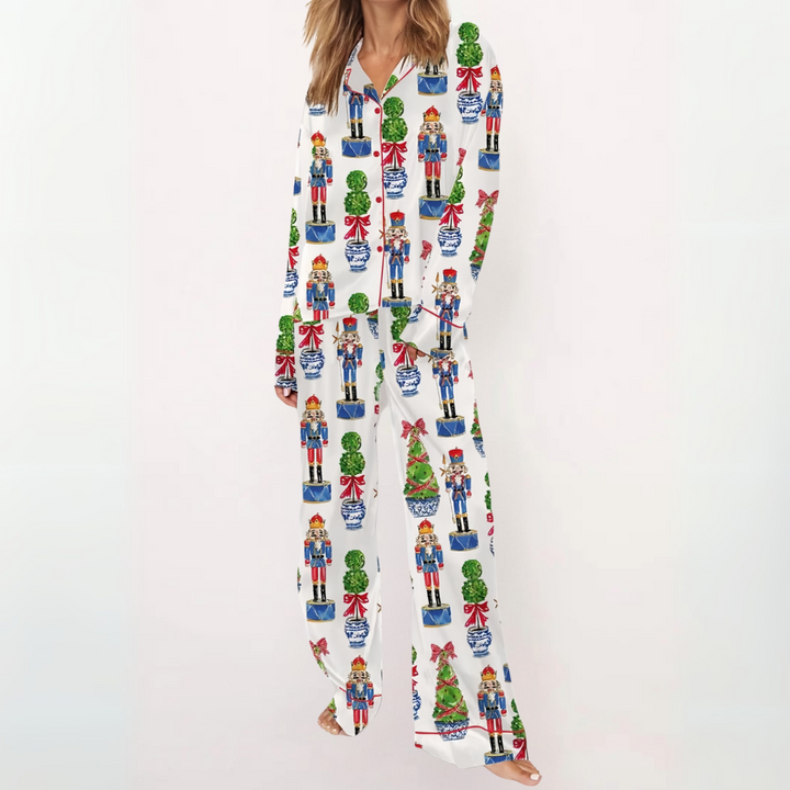 Jean – Casual Printed Button Down Top and Pyjama Set