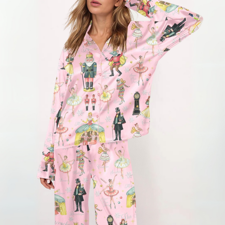 Jean – Casual Printed Button Down Top and Pyjama Set