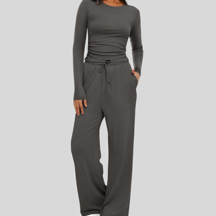 Sonia – Casual Long Sleeve Top and Wide Leg Pants Set